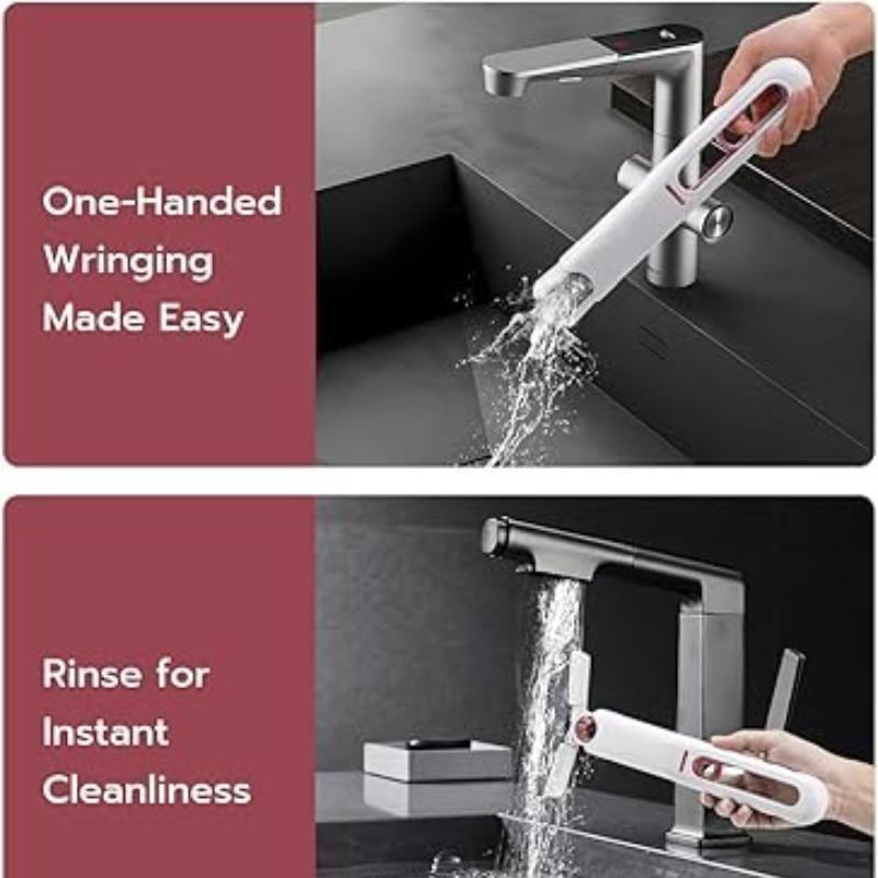 Mini Cleaning Mop Set, 3-Piece Sponge Mop, Dry Wet Dual Use, 2 Sponge Heads, 1 Squeeze Handle, Ideal for Bathroom, Kitchen, Car