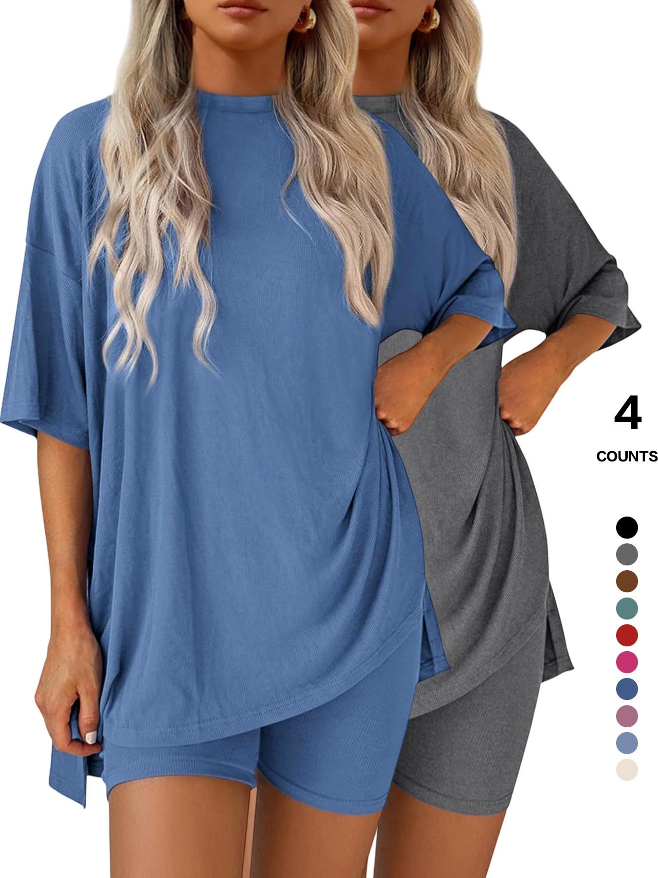 Lounge Set Cozy Mama Set, Women 2 Piece, Oversized Crew Neck T-Shirts for Comfort and Style