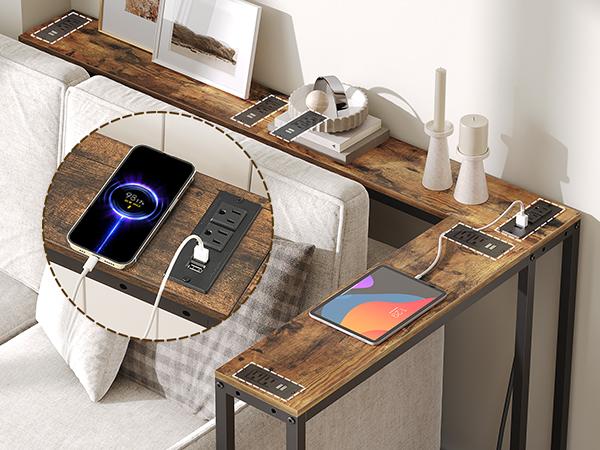 YATINEY 5.9" Wide Console Table,  L Shaped Narrow Sofa Table, Behind Couch Table, Entryway Table with 2 Outlets and 2 USB Ports, for Living Room, Hallway, 3 Assembly Options #SpringSale #BigSpringSale