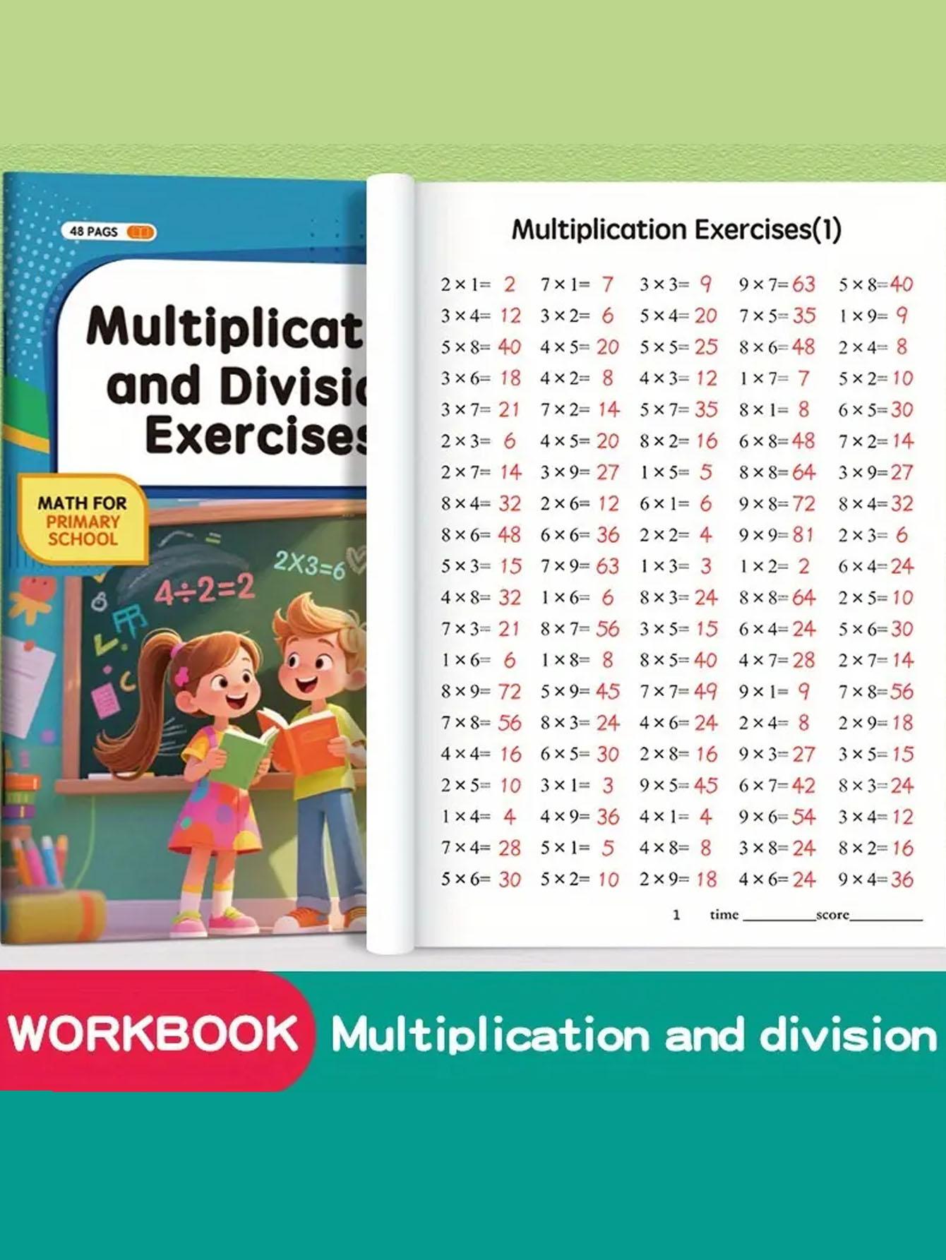 1. A multiplication and division workbook. A durable paper arithmetic workbook with handwritten exercises, perfect for school supplies, math learning tools, and Christmas gifts. Multiplication exercises