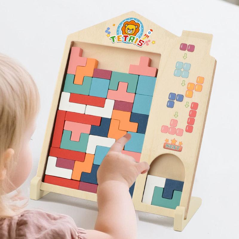 Wooden Colored 3D Russian Block Stacking Puzzle Jigsaw Building Puzzle ...