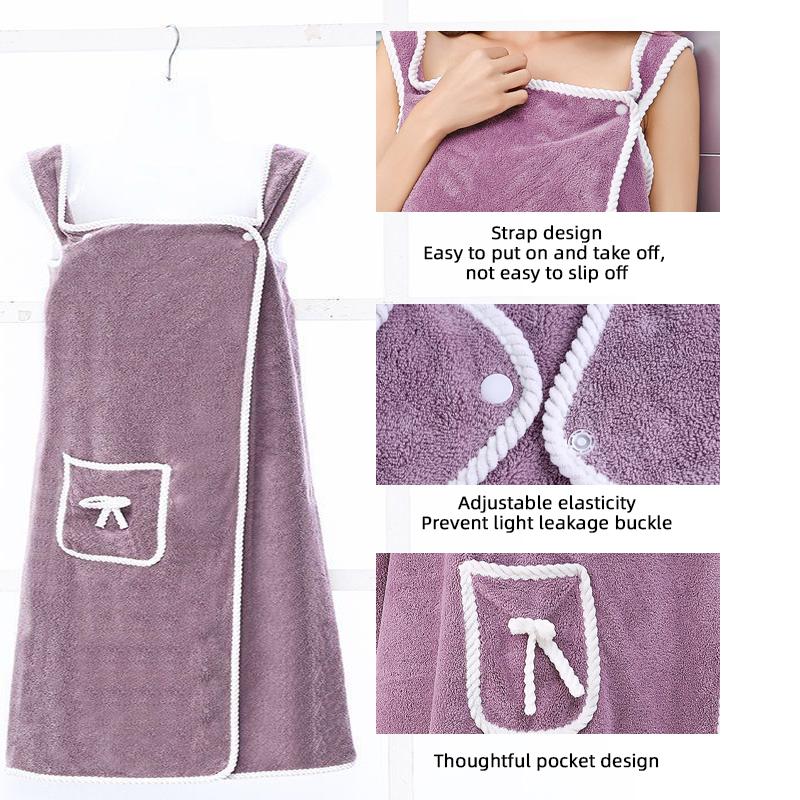 Plus Size Women's Solid Color Bathrobe, Absorbent Quick-Dry, Adjustable Wide Shoulder Straps, Available in Four Sizes, Can Be Used as Towel