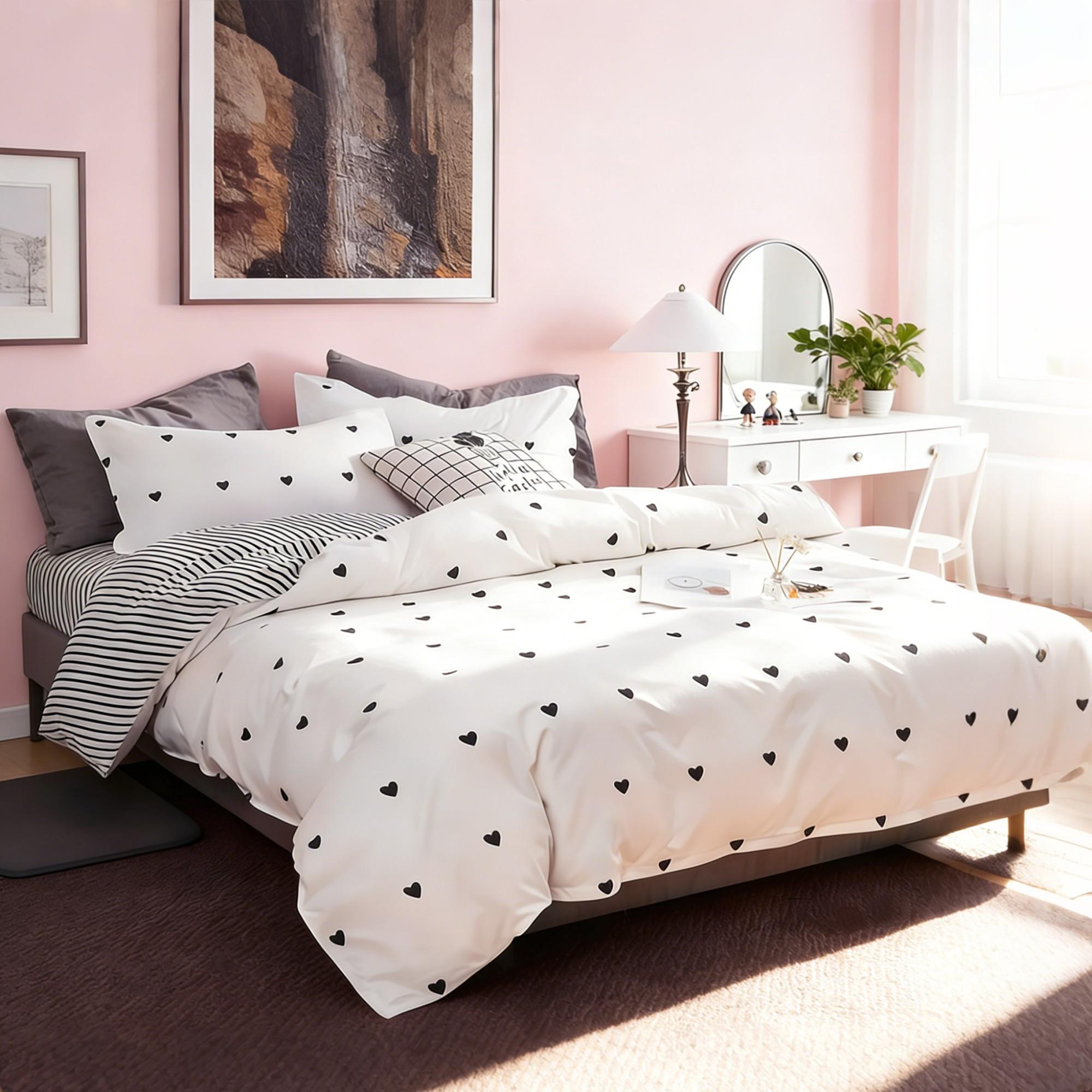 3pcs Heart Pattern Duvet Cover Set, Reversible Design, Includes 1 Duvet Cover & 2 Pillowcases, Durable Material, Perfect Gift for Dorm Rooms