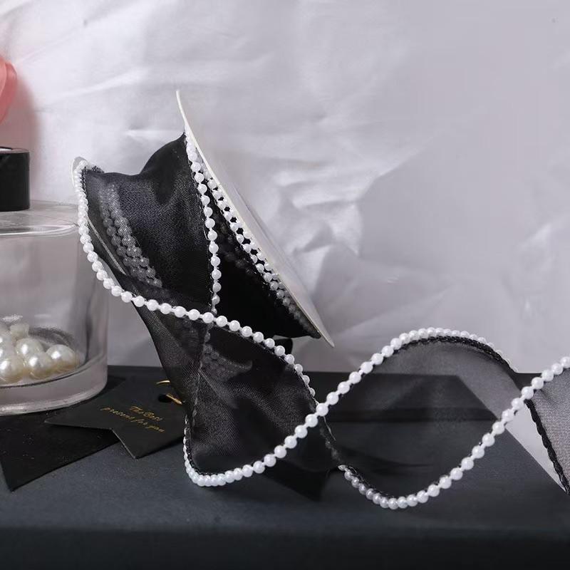 4cm Fish Tail Satin Ribbon with Pearl Trim, DIY Wedding Packaging Tape, Valentine's Day Gift Box Wrap, Floral Art Decorations