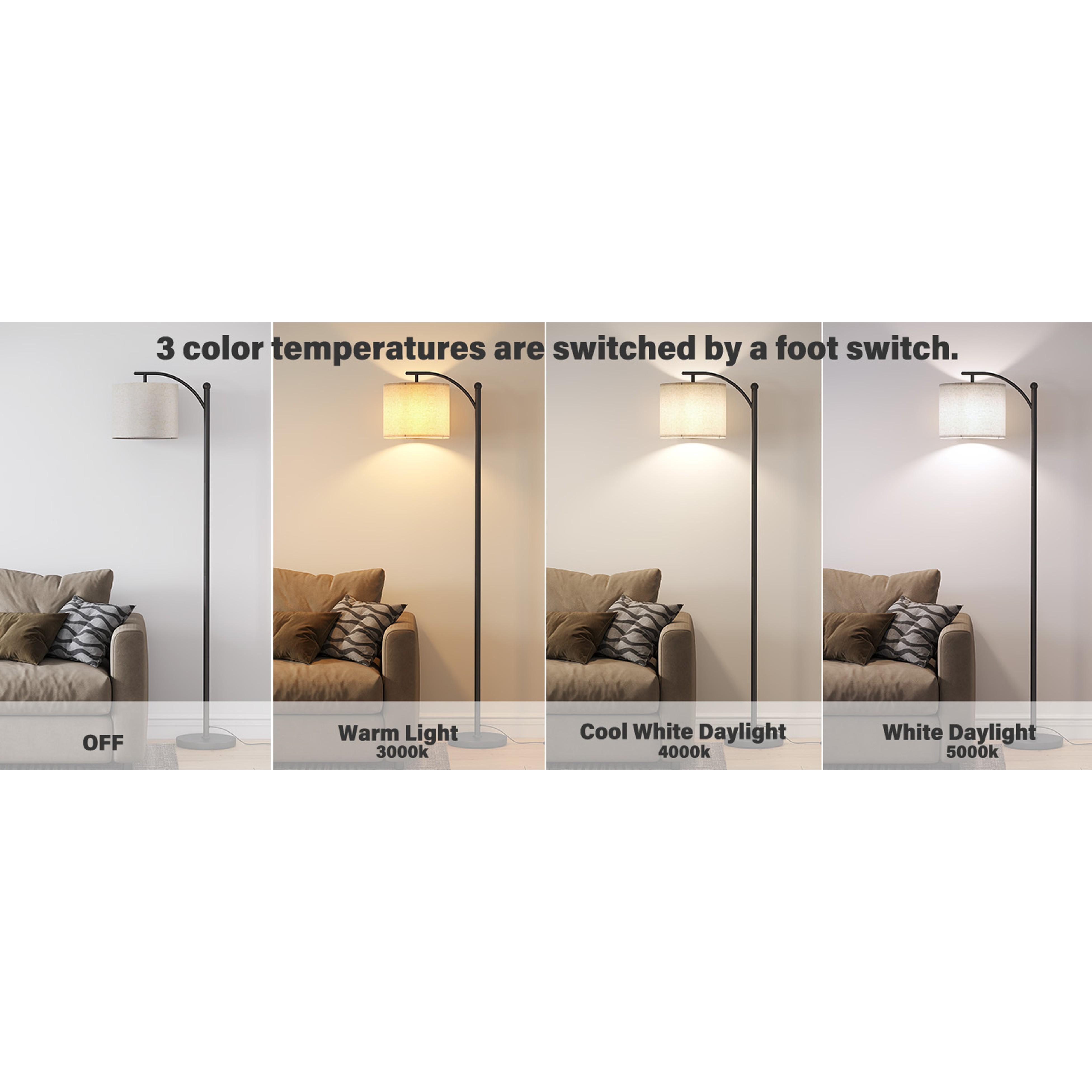 Arc Floor Lamp,Modern Floor Lamp with 3 Color Temperatures Bulb,Metal Standing Lamps with Adjustable Hanging Lampshade,Tall Floor Lamps for Living Room (Black)