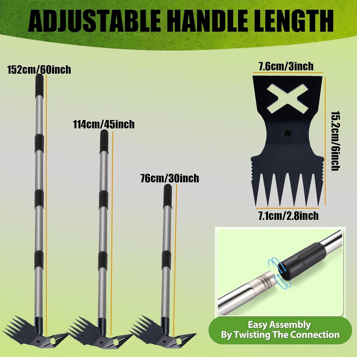 Weed Puller Tool with Long Handle, 60" Manual Weeder Remover, 2 in 1 Hand Weed Rake and Garden Hoe, for Yard, Lawn, Patio, Garden