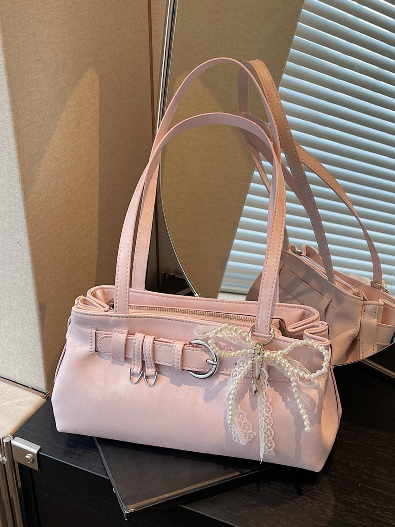 Gentle, sweet and cute style with a light luxury texture under the arm bag, decorated with lace and pearl bow, elegant atmosphere, fashionable and personalized shoulder bag, Fashion Bags, can accommodate mobile phones and lipstick