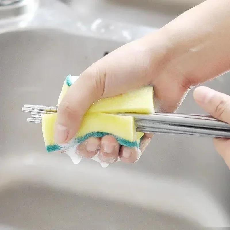 24pcs High-Quality Dishwashing Sponge - Double-Layer, Powerful Decontamination, Yellow + Green, Fibrous Material with Sand for Increased Friction, High-Density & Soft, with Detergent for Easy Rinsing, for Kitchen/Furniture/Bathroom Cleaning, Dish Sponges