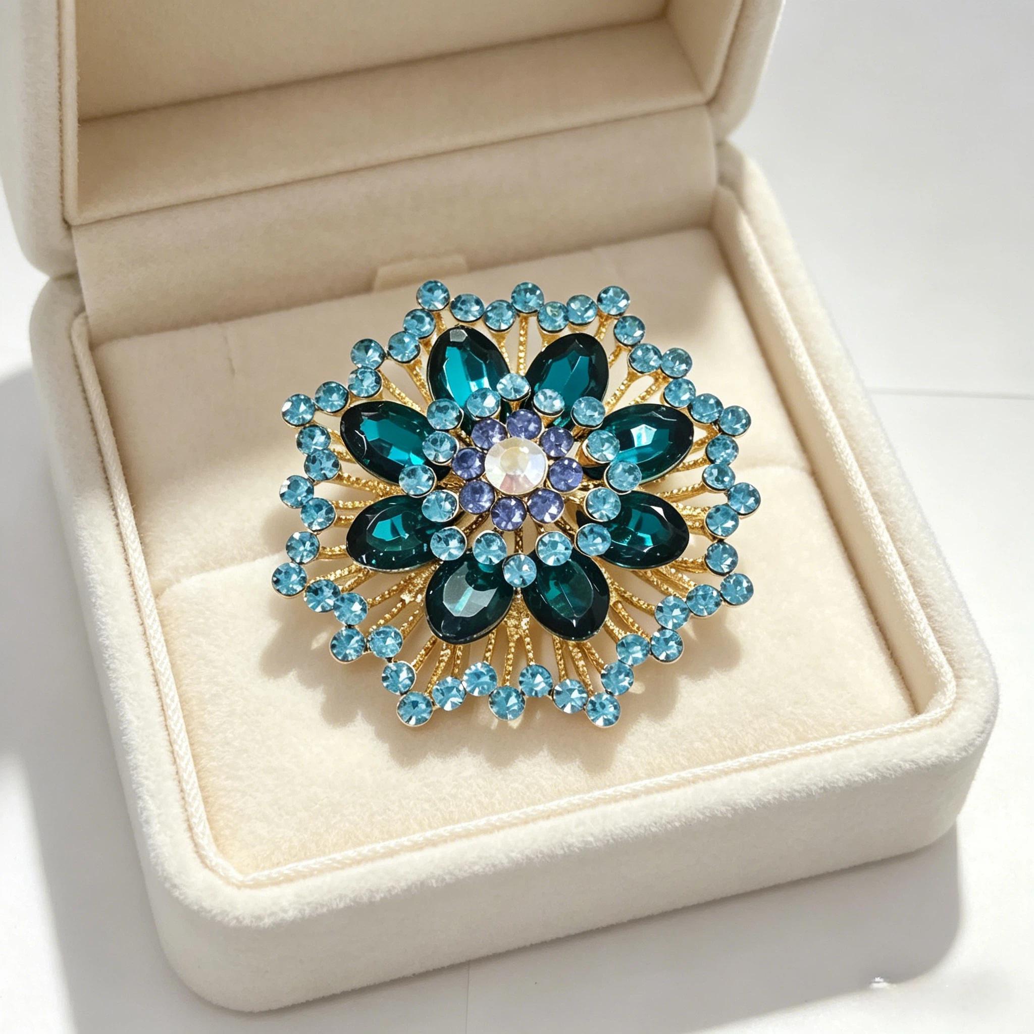 1PC Luxury Look Flower Motif Blue Brooch with Polished Finish - Steel Composite Fashion Clothes Accessory, Ideal for Casual Parties, Banquets, Holiday Party Gifts