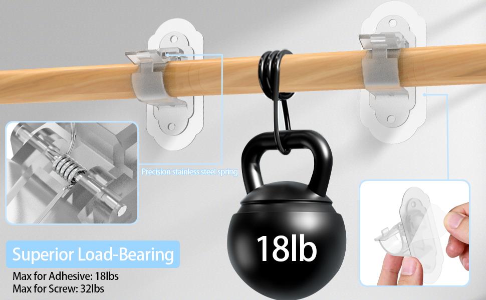 No Drill Curtain Rod Brackets, No Drill Needed Curtain Rod Holders, Adhesive Curtain Rod Holder,Multipurpose Nail Free Stick on Curtain Rod Hooks Self Adhesive Rod Holder Hooks(Clear 4Pcs)