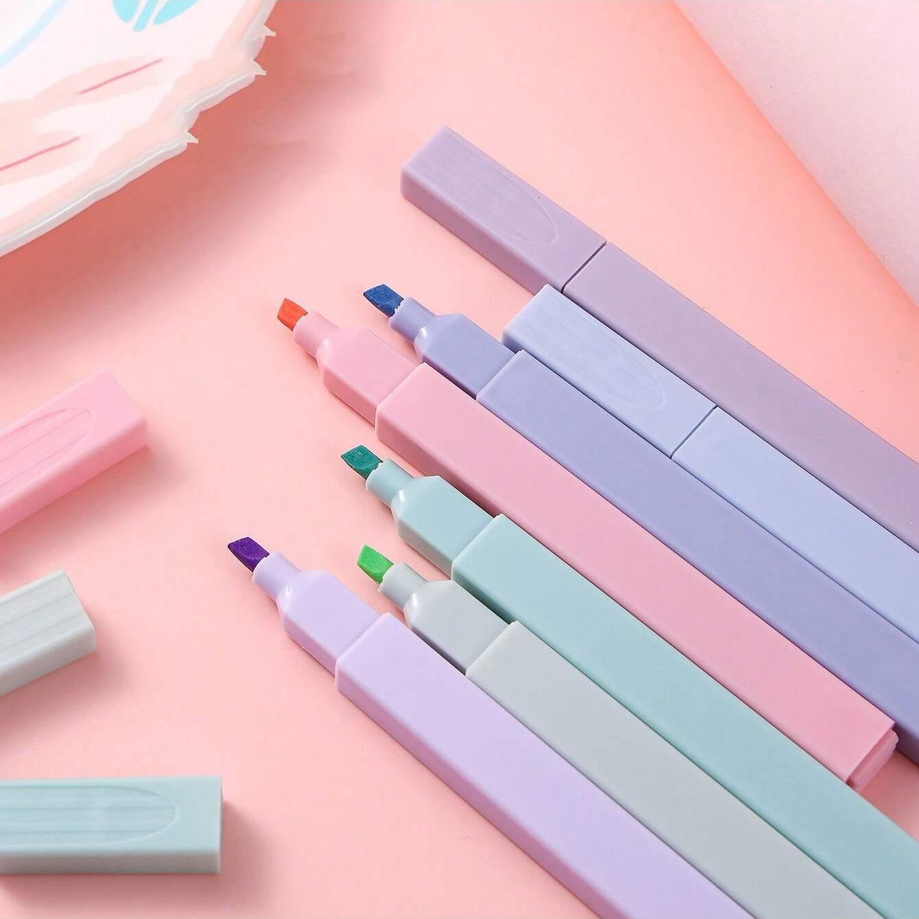 Morandi Aesthetic Square Fluorescent Pens, Soft Tip Angled Markers, Non-Bleed, Quick Dry, Ideal for Journals, Notes, Student Supplies