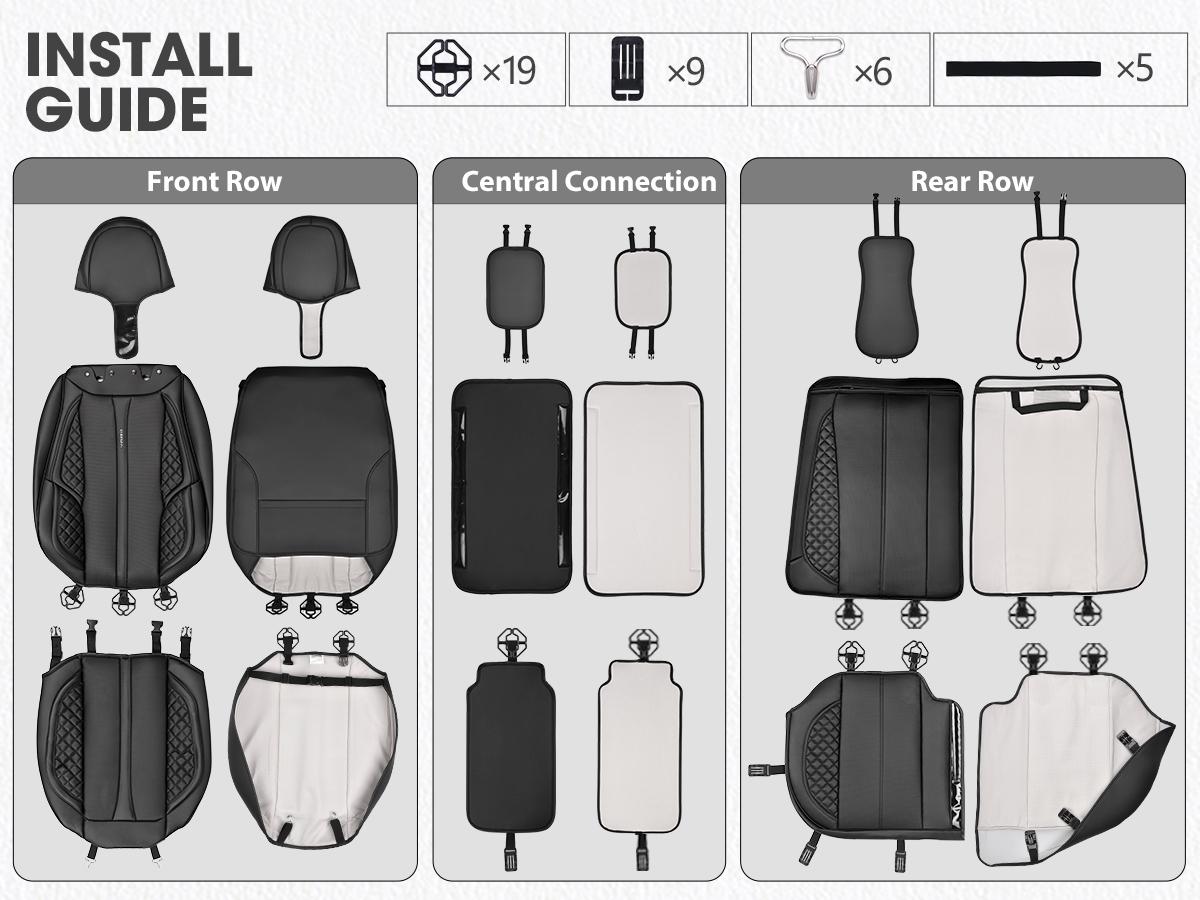 CAR PASS Nappa PU Leather Car Seat Cushions Full Set Waterproof Protector Durable Cushioned,Fit for Sedan SUV Pick-up Truck,Automotive, Anti-Slip Car Seat Covers