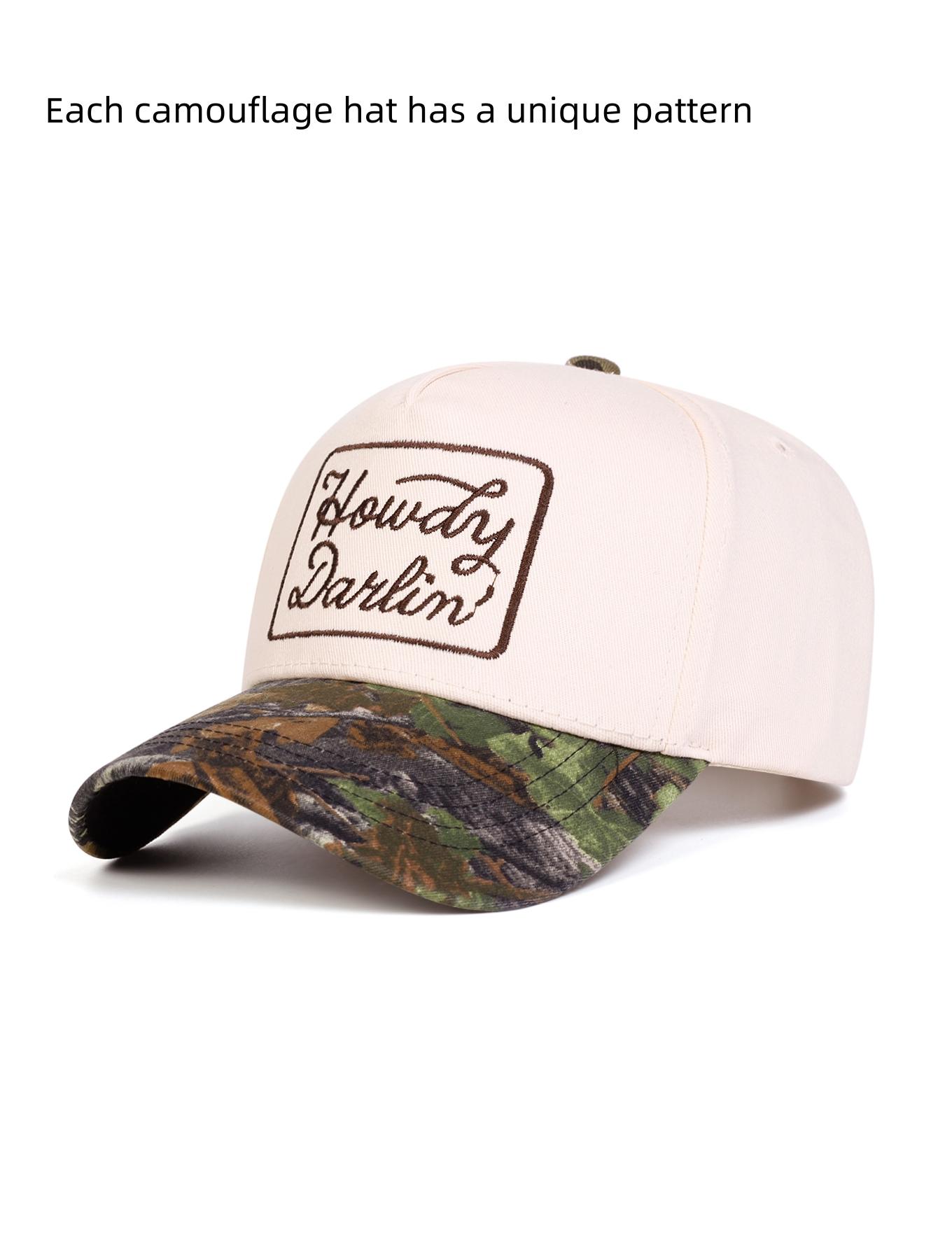Unisex Adjustable Baseball Cap, Howdy Darlin Letter Embroidery Design, Casual Fitted Woven Fabric Hat for Spring & Fall Outdoor Activities, Camo Dad Hat, Embroidered Hat