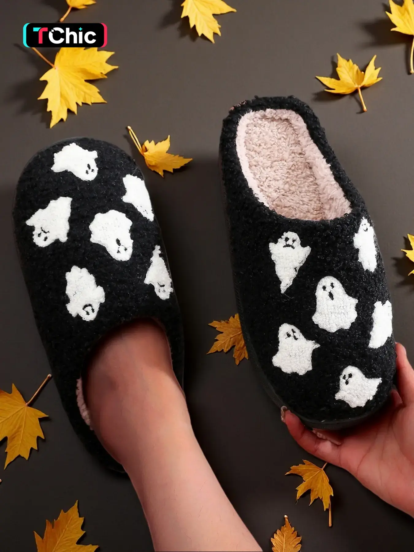 Women's Halloween Themed Cartoon Ghost Pattern Plush Slippers, Casual Soft Comfortable Home Slippers, Warm House Slippers, Flat Slippers, Warm Slippers for Indoor & Outdoor Use for Fall & Winter, Anti Slip Slippers, Slipper Shoes