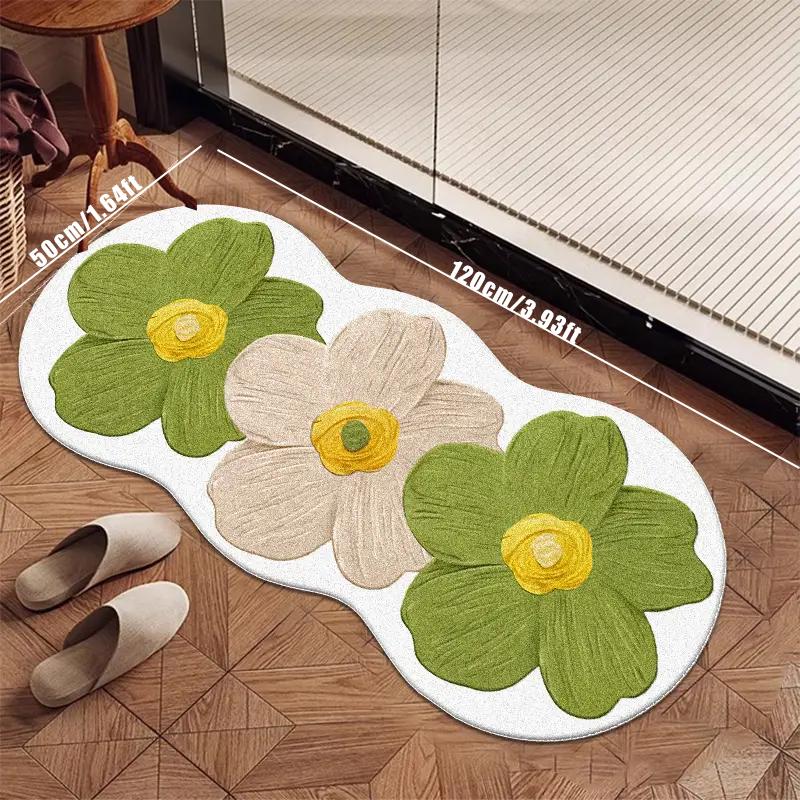Flower Pattern Rug, 1 Count Non-slip Soft Floor Mat, Decorative Carpet for Home Living Room Bedroom Study Room, Vanity Decor Accessories, Household Decorative Rug, Round Floral Rug