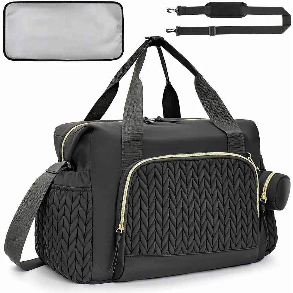 Plain Diaper Bag Tote with Organizer, Changing Pad, Pacifier Case, Insulated Pocket, Large Capacity - Prop 65 Safe Hospital & Newborn Travel Bag for New Parents