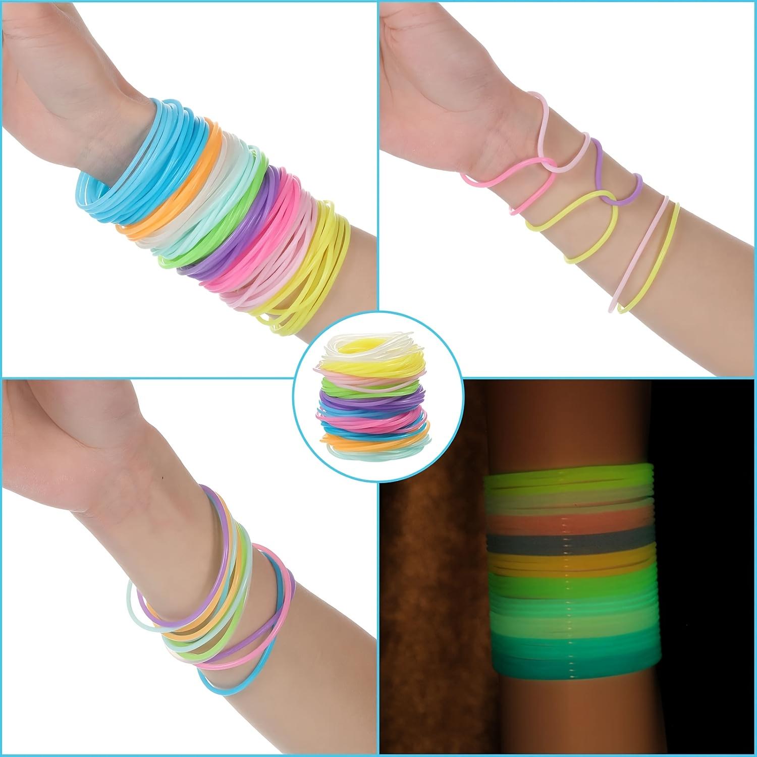 Gift for Her/Him 30 Pack Colorful Jelly Bracelets Rainbow Glow-in-the-Dark Elastic Gummy Bracelets Hair Ties Adult Glowing Party Favors (Random Color)