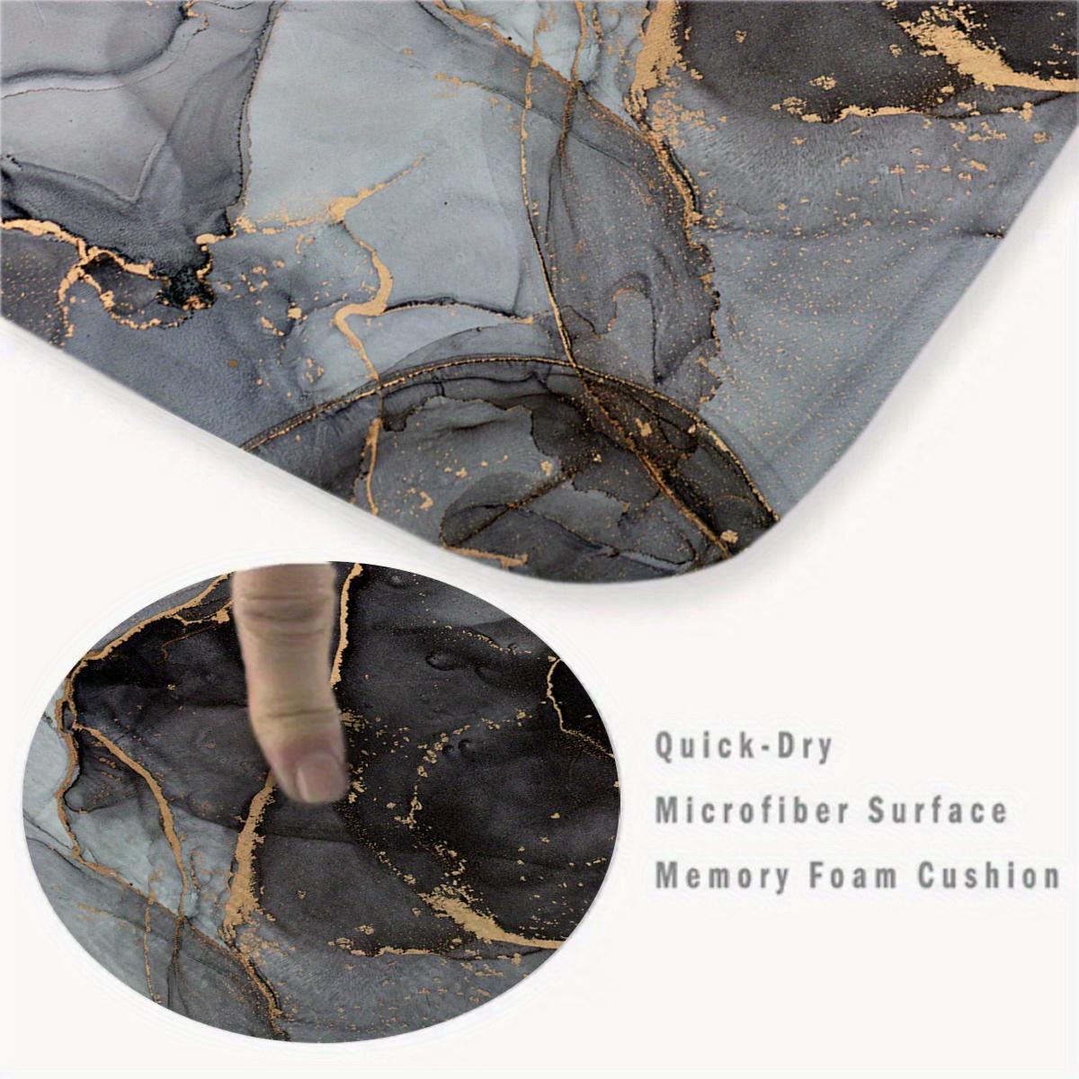 3-Piece Modern Art Black Gray Gold Marble Bath Mat Set, Flannel Non-Slip Absorbent Rug, Toilet Lid Cover & U-Shape Pad