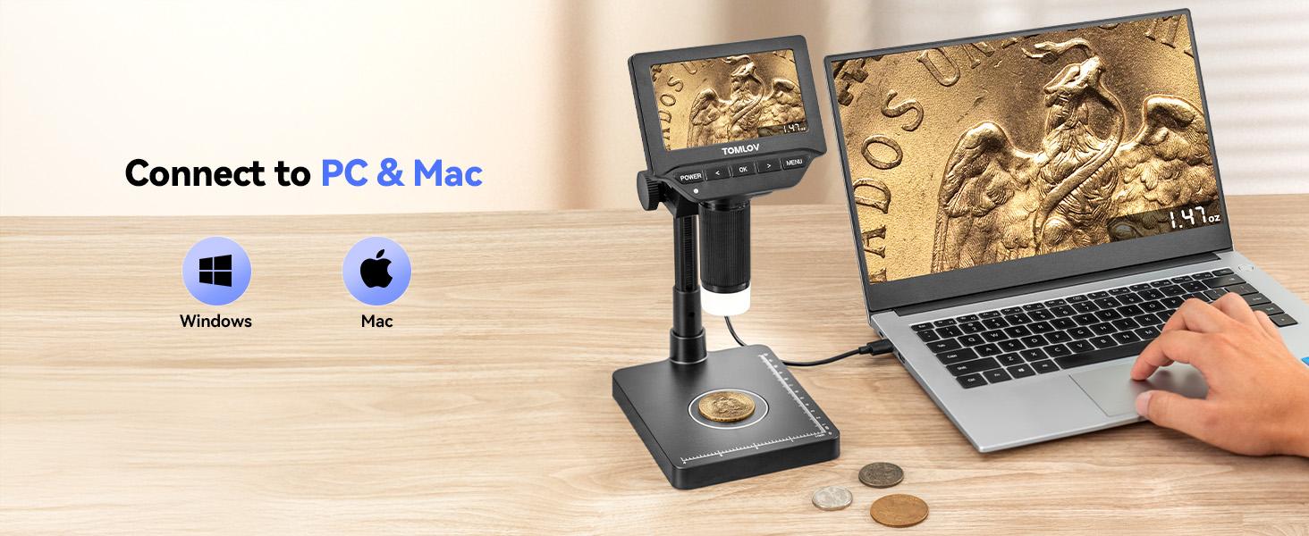 TOMLOV DM4W Microscope with Weighing Scale: 4.3" Digital Coin Microscope with Screen, Error Coin Magnifier with Lights, Weight Scale for Collectors, Jeweler, Students, Compatible with Windows/Mac TOMLOV DM4W Microscope with Weighing Scale: 4.3" Digital Coin Microscope with Screen, Error Coin Magnifier with Lights, Weight Scale for Collectors, Jeweler, Students, Compatible with Windows/Mac