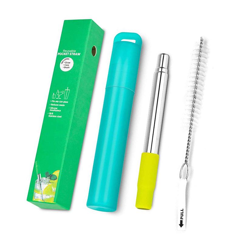 Telescopic Reusable Drinking Straws Stainless Steel Metal Straws Folding Straw Set With Case Cleaning Brush Camping Travel Straw