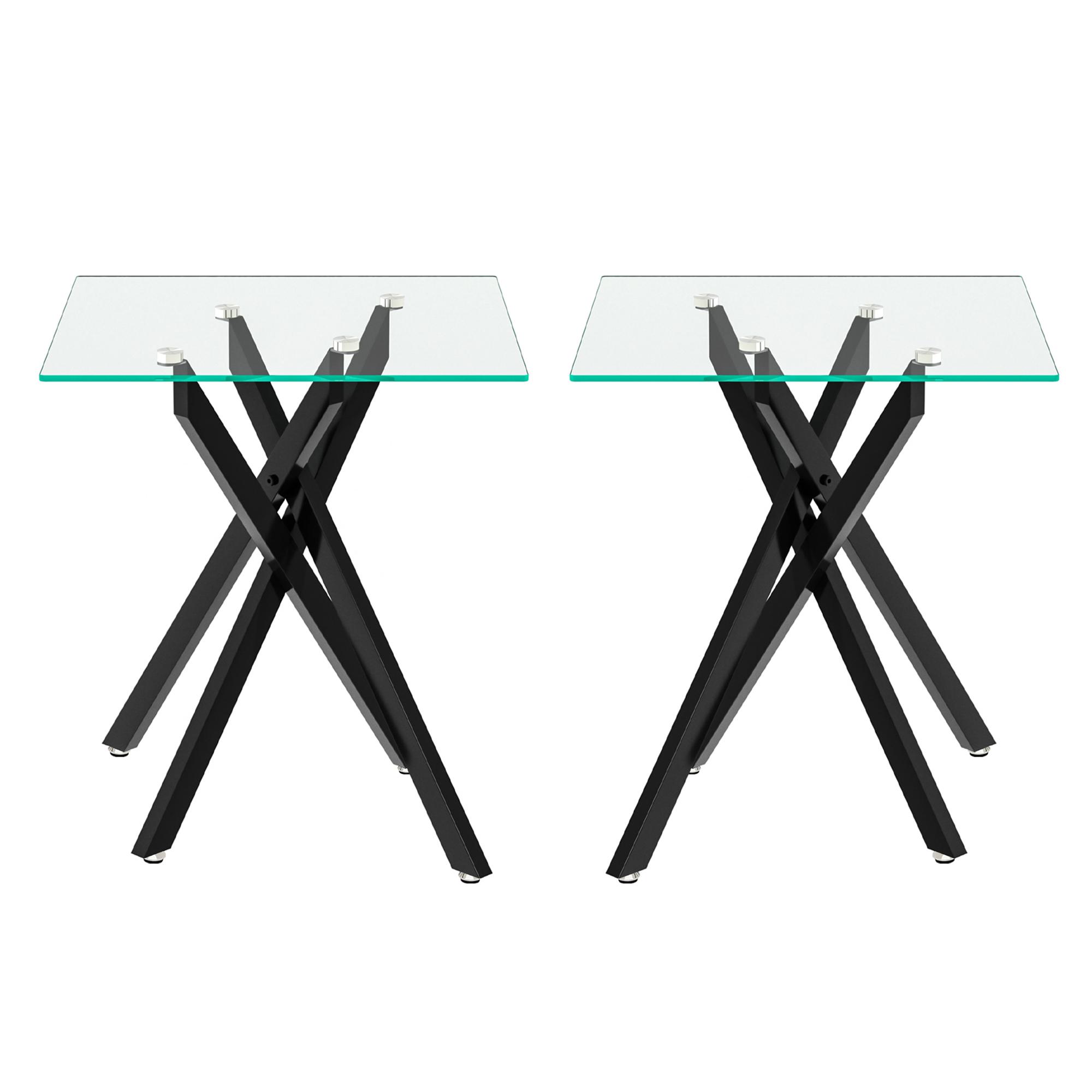 2-Piece Square Tempered Glass Side Table | 17.72" Clear End Tables set of 2 with Golden/Black/Silver Legs for Sofa/Bedroom