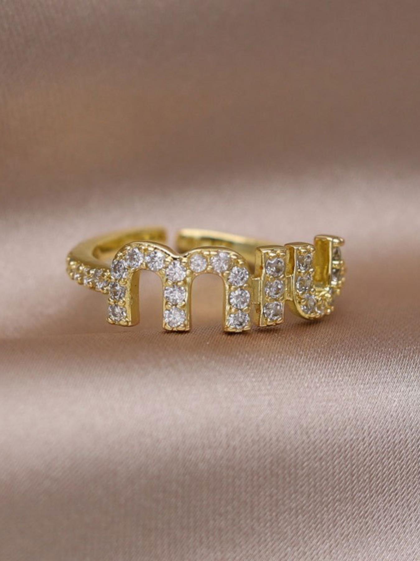 Women's Elegant Adjustable Zircon Letter Ring, Fashionable Open Design, Perfect for Daily Wear & Commuting, Stylish Jewelry Gift Idea, Unique Rings