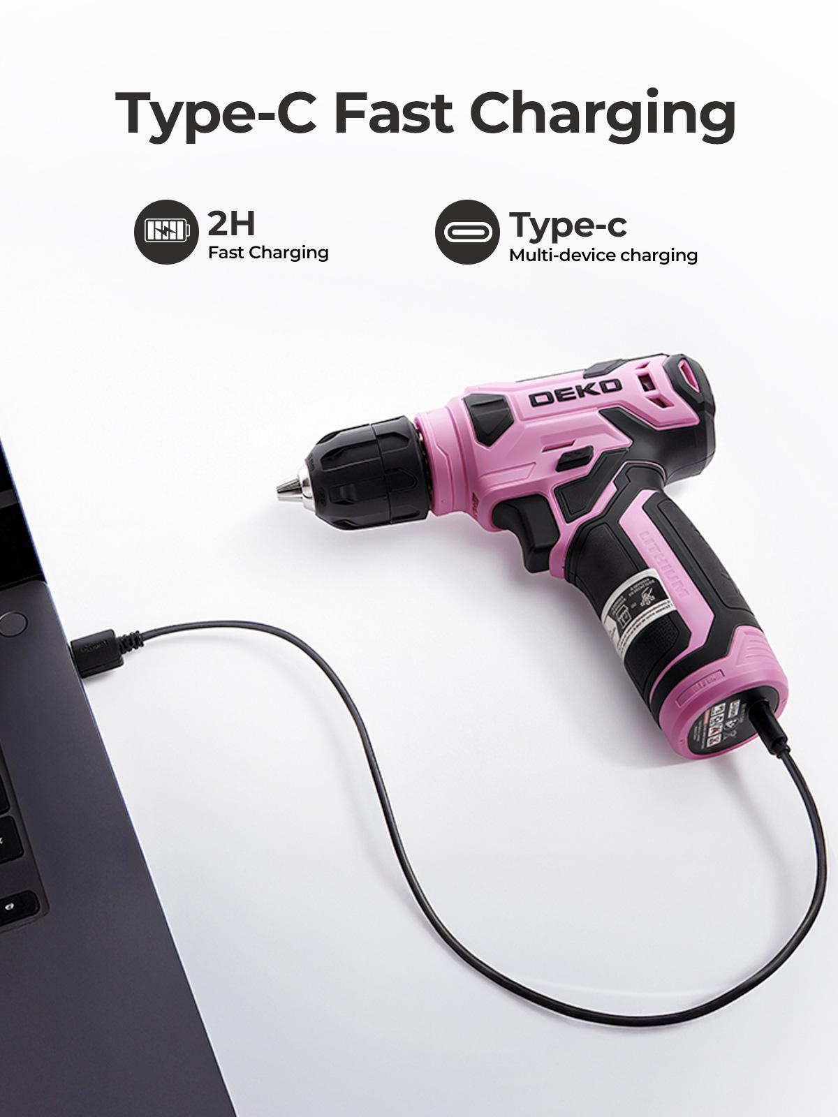 DEKO 8V Rechargeable Cordless Drill Driver Set – 126-Piece Home Tool Kit with Storage Case, DIY Power Tools for Fence Work & Furniture Assembly, Fathers Day Gift Ideas for Dad,father'sdaygifts