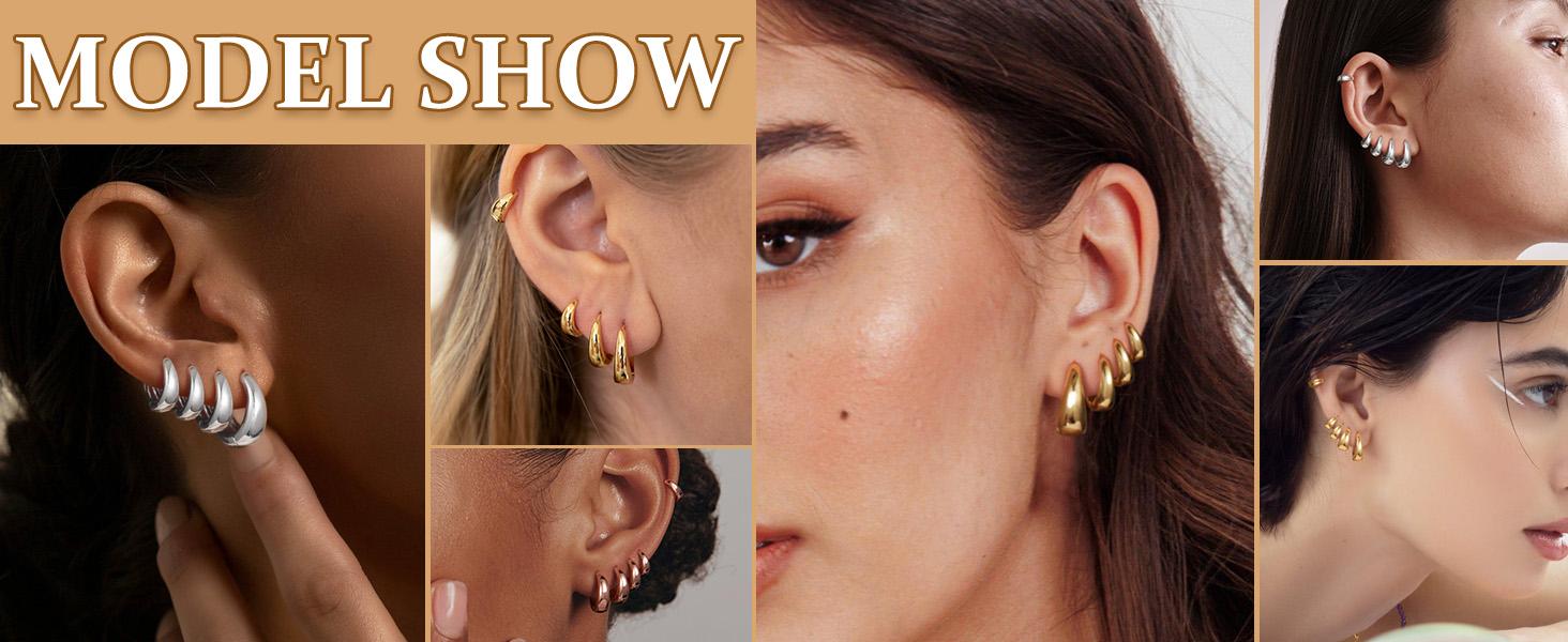 Dearmay Small Hoop Earrings Set for Women, Mini Chunky Huggie Hoop Earring Hypoallergenic Stackable Earrings for Multiple Piercing Dainty Cartilage Earring Zircon Earrings for Women Jewelry Gift