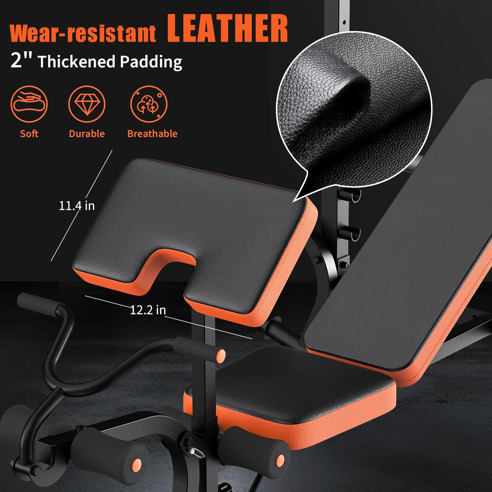 Bearbro 660lb 6-in-1 Adjustable Weight Bench with Multi-Purpose Workout Bench Set With Barbel Rack and Leg Developer for Home Gym Full Body Function Strength Training，Barbell Rack can support up to 990 pounds，dealsforyoudays