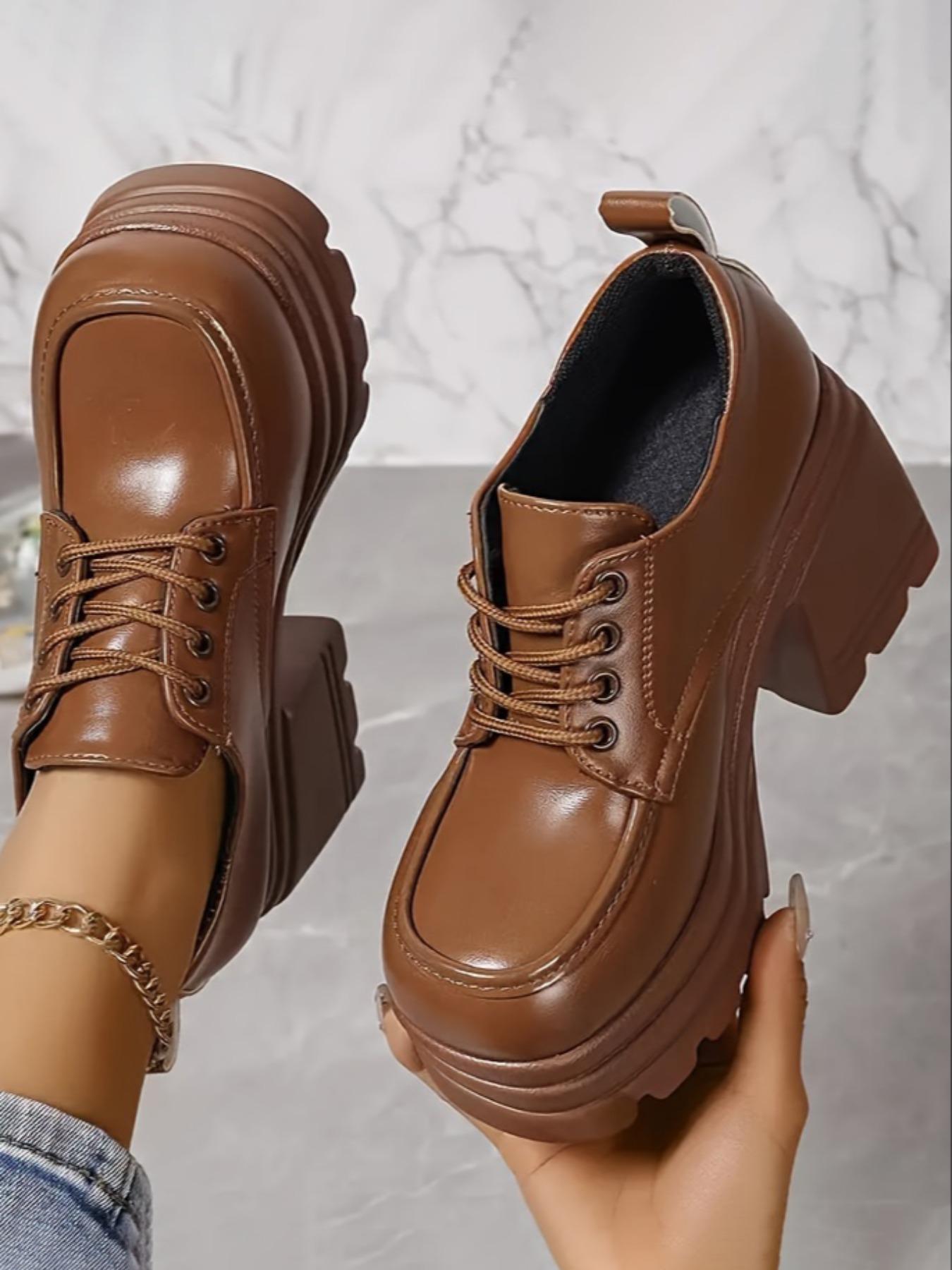 Women's Fashionable Lace Up Platform Shoes, Casual Comfortable Thick Sole Shoes for Daily Wear, Female All-match Trend Shoes for Daily Wear, Girl, Elegant Heeled Shoes, Platform Heels, High Heel Shoes