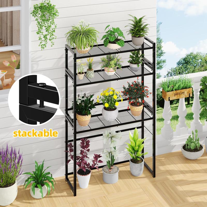 Simple Trending 3 Tier Metal Plant Stand Outdoor Indoor Waterproof, Stackable Heavy Duty Tall Plant Shelf Flower Pot Holder for Garden, Display Rack, Black