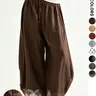 【Black Friday】Lace Trim Wide Leg Pants, Millennial Retro Sweet Style Elastic Waist Adjustable Drawstring Long Pants, Loose Fit Daily Casual Streetwear Lightweight Women's Trousers