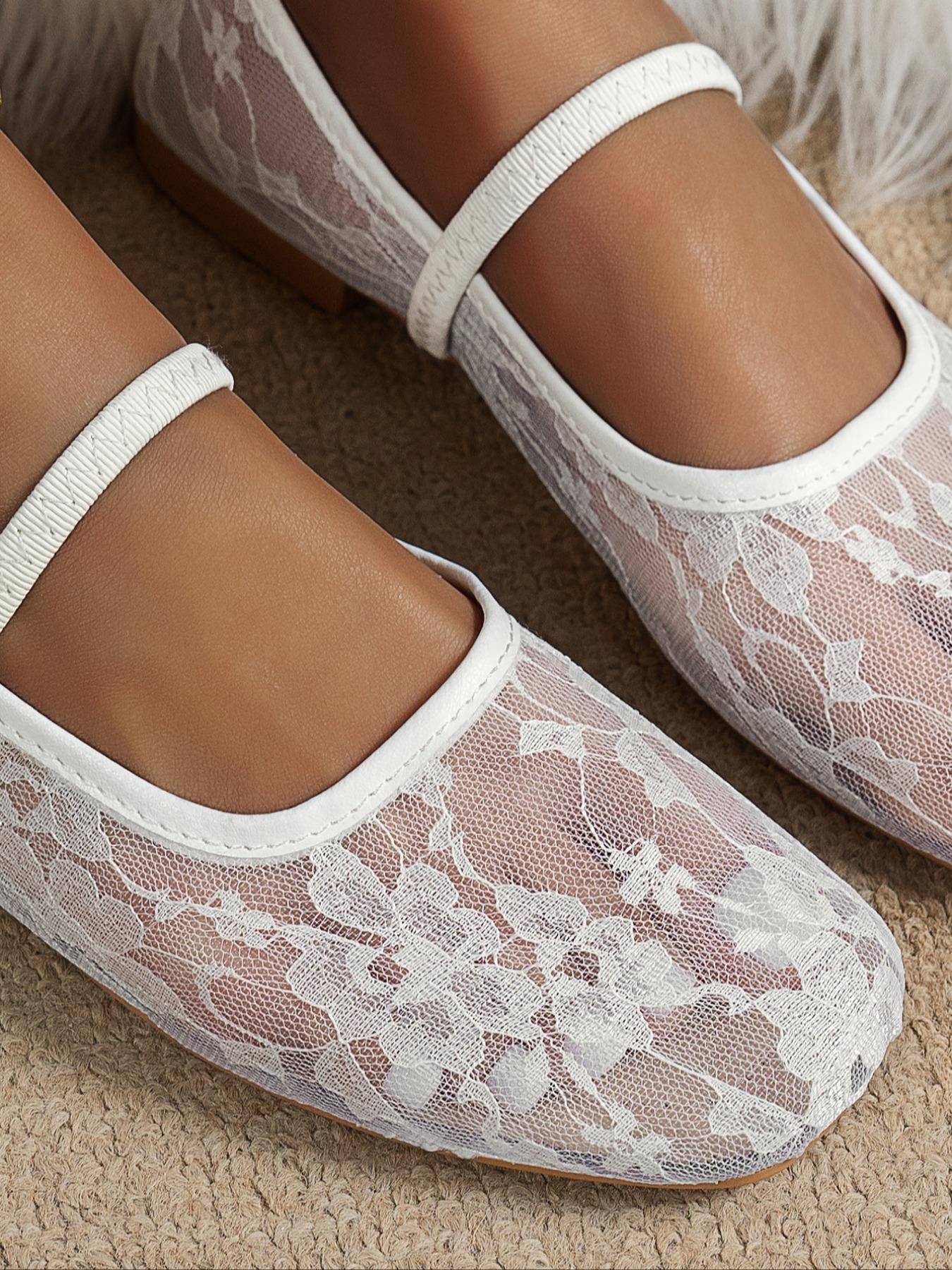 Women's Floral Knit Embroidered Lace-Up Mary Jane Flats, Square Toe Slip-On Casual Shoes, Textile Upper Rubber Sole, Comfortable Ballet Style Sneakers, Walking Shoes, Ballerina Flats