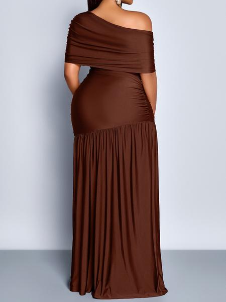 Fashion Party Women Dress Elegant Christmas Robe Solid High Waist Folds Spilt Hem Floor-Length Dresses Half Sleeve Slim Bodycon