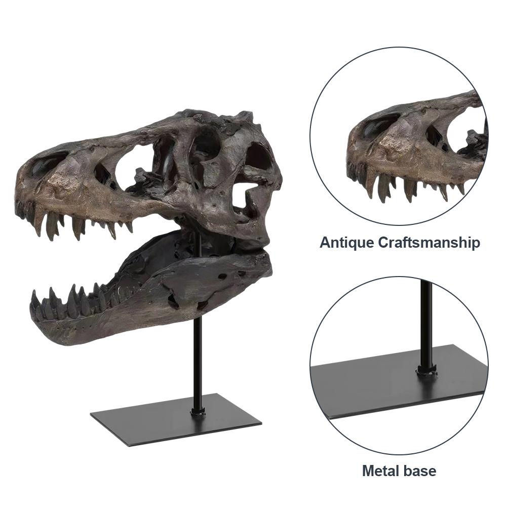 Dinosaur Skull Statue,Dinosaur Sculptures Bracket Tyrannosaurus Skull Replica Decoration Skull Bones Resin Replica with Bracket for Home Office Decor Shelf Display