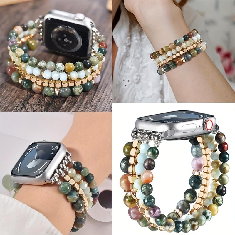 Elegant Synthetic Stone & Crystal Glass Elastic Strap for Apple Watch 38-49mm, Women's Jewelry Band Compatible with All Models, Watch Straps, Smart Watch Accessories