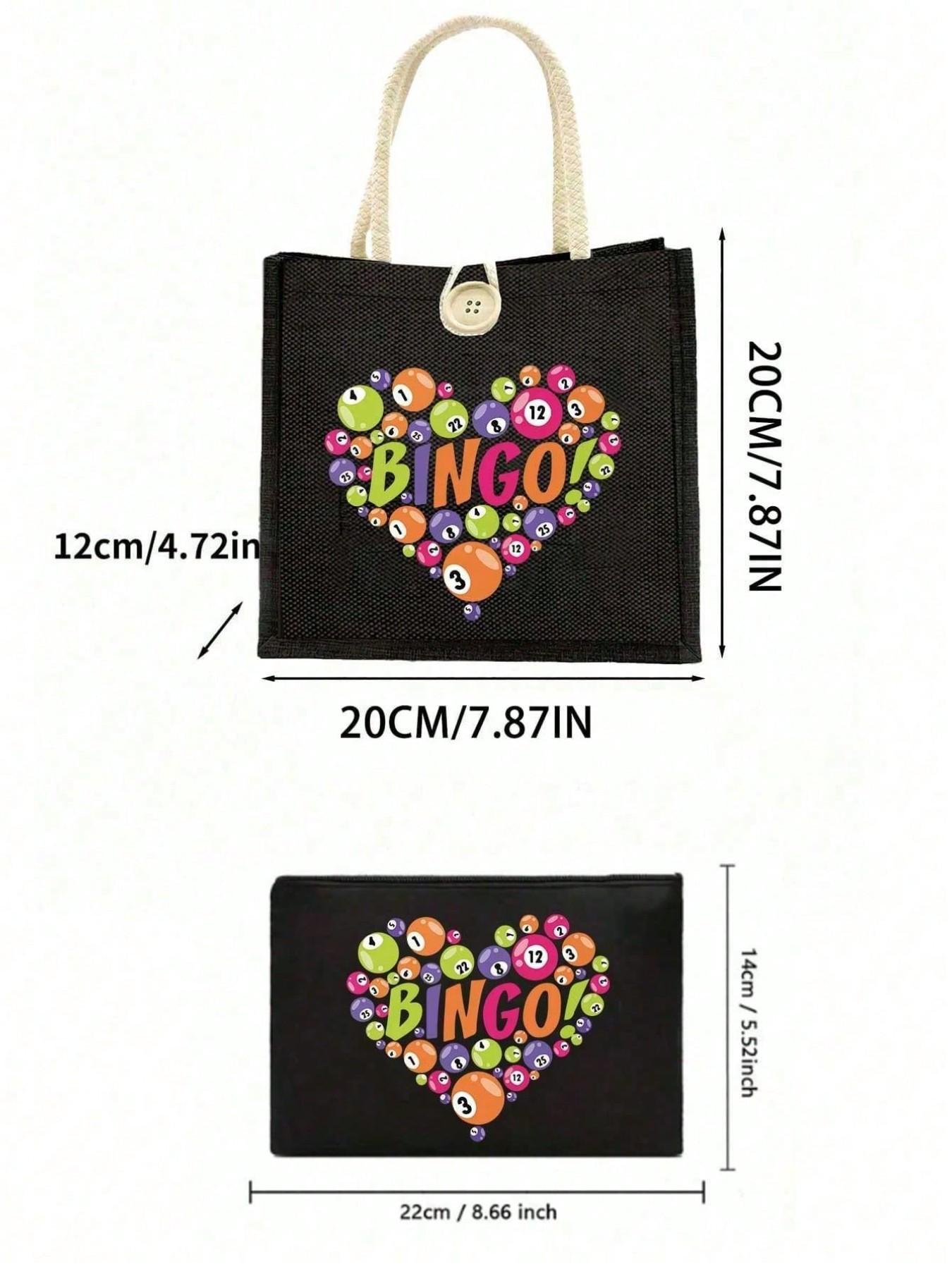 Bingo Theme Handbag Set, Women's Handbag and Wallet, Large Capacity Casual Shoulder Bag, Ideal for Commute, Shopping, Parties, Holidays