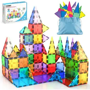 100 Piece Set 100pcs Magnet Building Tiles Clear Magnetic 3D Blocks Construction Playboards, Creativity Beyond Imagination, Inspirational, Recreational, Educational Conventional