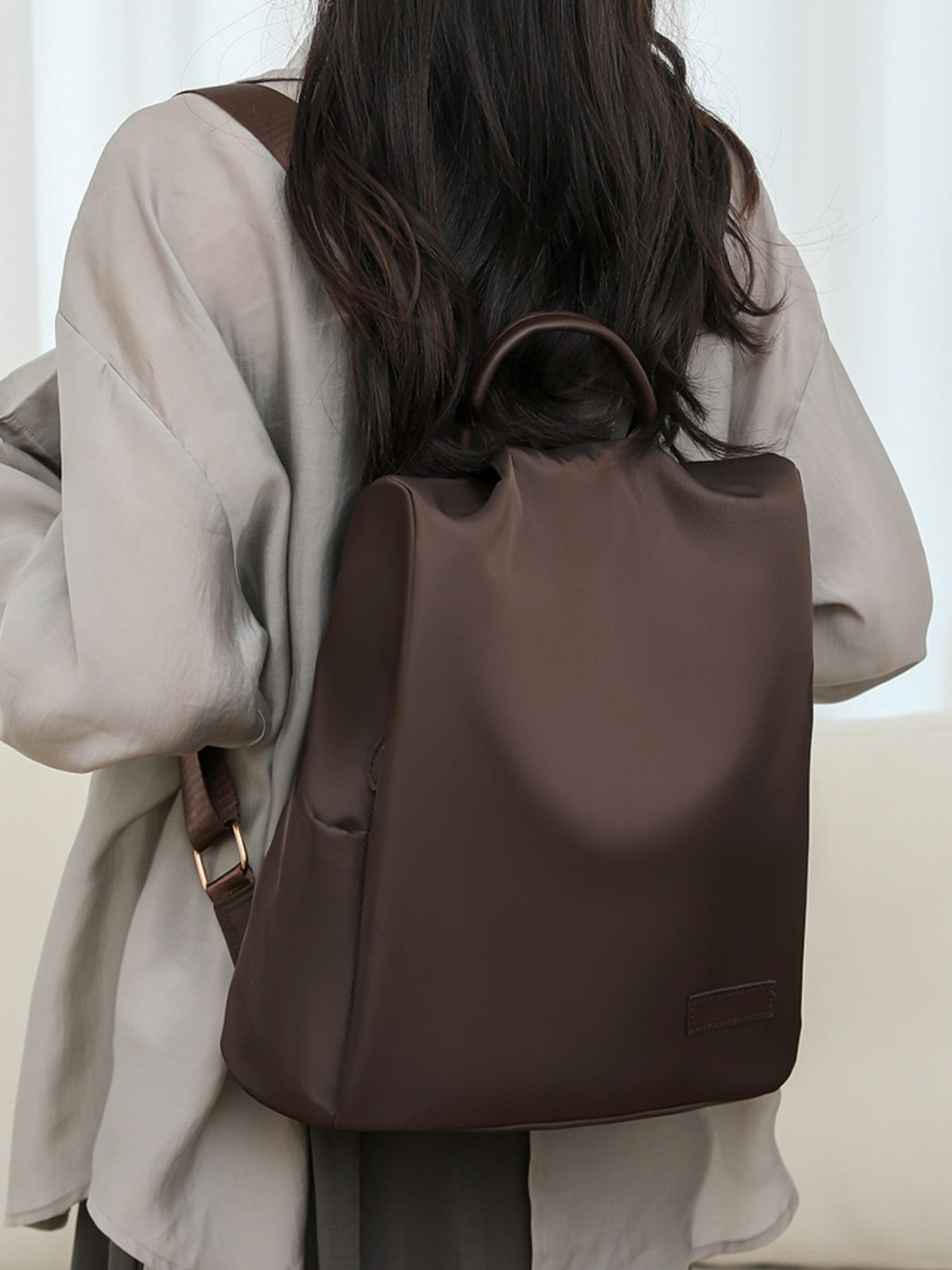 Women's Plain Anti-Theft Backpack, Geometric Patchwork Design, Large Capacity Waterproof, Fashionable Versatile Shoulder Bag, Water Resistant Backpack