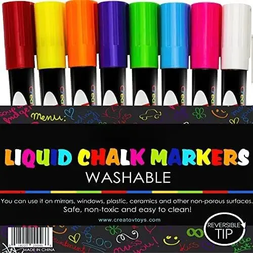 Liquid Chalk Markers Chalkboard Pens 8 Pack Window Markers Erasable Chalk Blackboard Pen Washable Wet Dry Erase Glass Markers Non   Window Marker