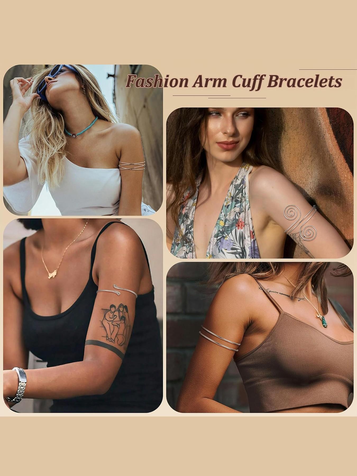 4pcs Upper Arm Cuff Bracelets for Women, Fashionable Bracelet, Casual Trendy Jewelry, Silver Color Cuff Bangle, Adjustable Upper Arm Bands, Simple Open Armlet Set, Elegant Minimalist Bangle, Adjustable Bangles, Bracelets Jewelry