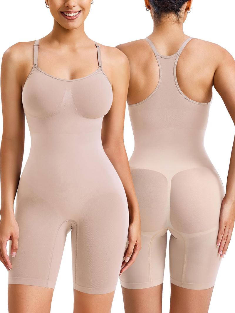 Women's Solid Color High Stretch Racerback Shapewear Bodysuit, Body Sculpting Compression, Tummy Control Butt Lifting Adjustable Strap Shaper, Ladies Shapewear Waist Trainer Shaper for All Seasons
