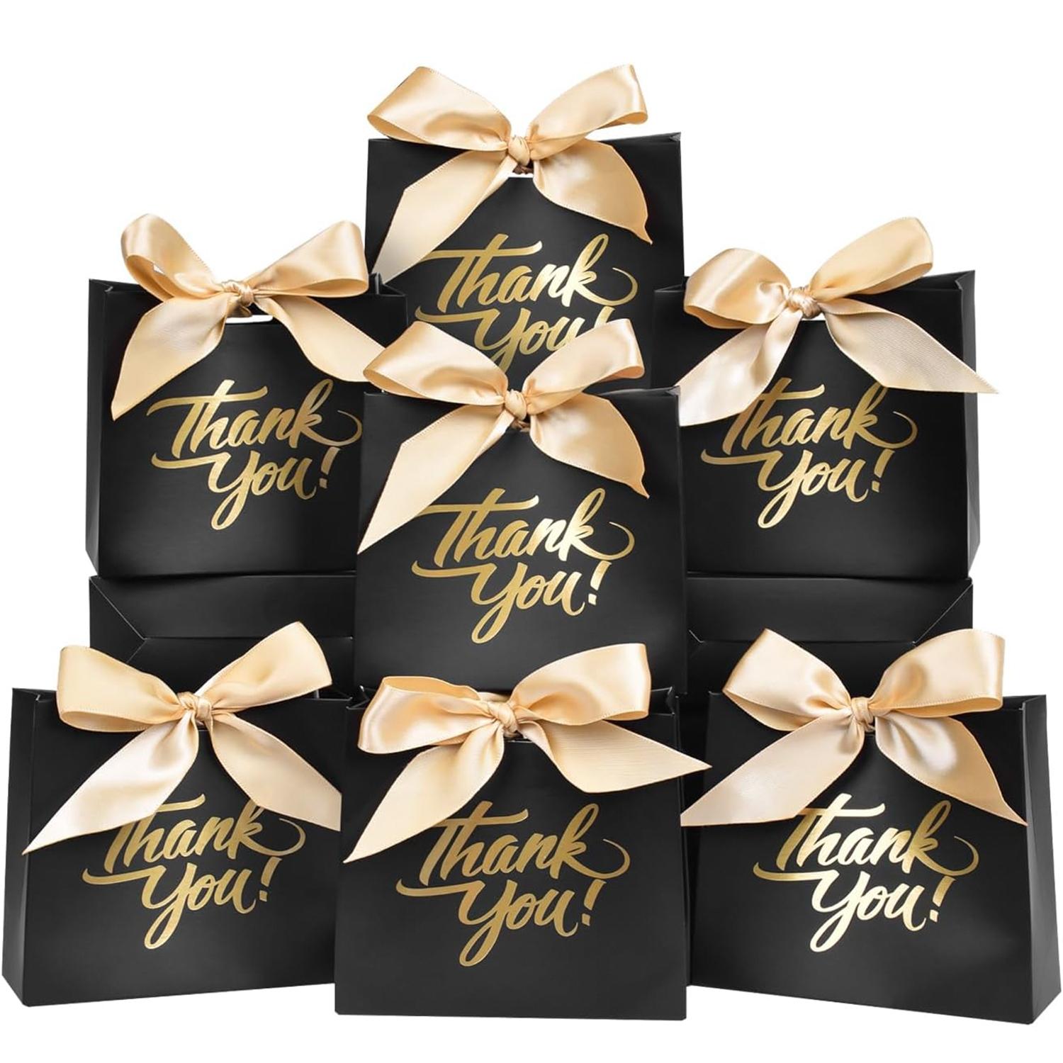 Thank You Gift Bag, 50pcs/set Paper Gift Bag with Ribbon, Party Favor Bag, Mini Candy Treat Bag for Birthday Wedding Party Holiday, Graduation Gift Wrapping
