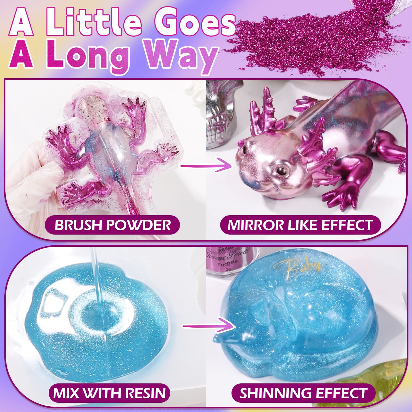 Chrome Powder,10 Colors Metallic Mirror Effect Chrome Powder for Nail, Pigment for Epoxy Resin, Slime, Crafting, Tumbler, Oil Painting, Black/Silver/Blue Resin Color Pigment - LET'S RESIN