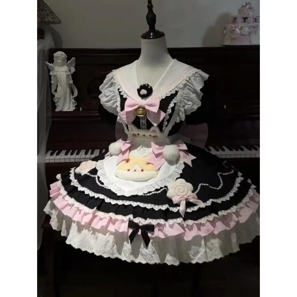 Summer Kawaii Lolita Princess Dress Women Y2k Japanese Chic Design Puff Sleeves Dress Female Cute Elegant Korean Popular Clothes