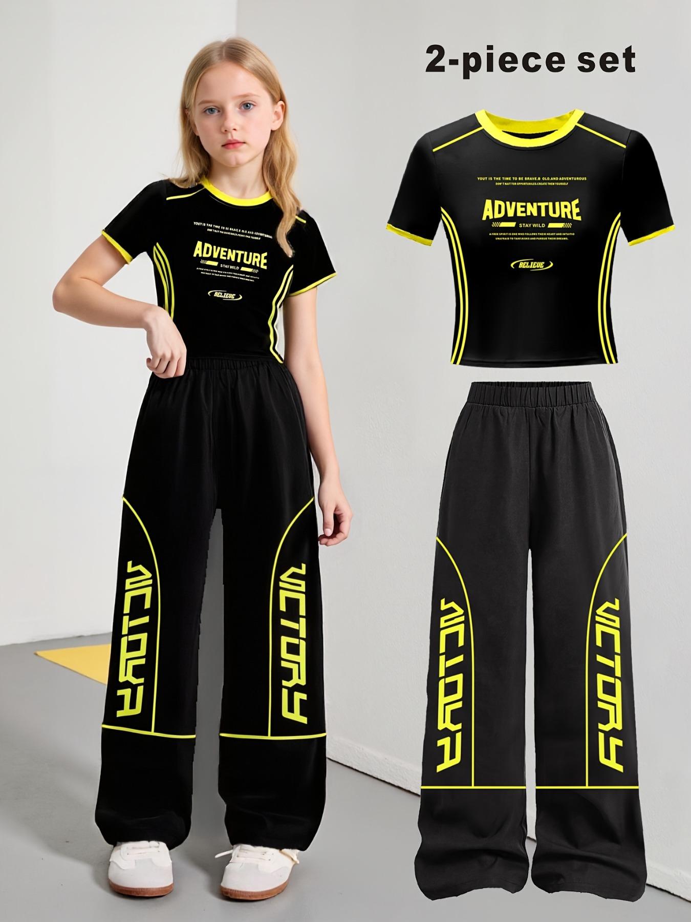 Girl's Letter Print Top & Pants Two-piece Set, Casual Round Neck Top & Jogger Pants for Daily Wear, Kids Clothes for Fall & Winter