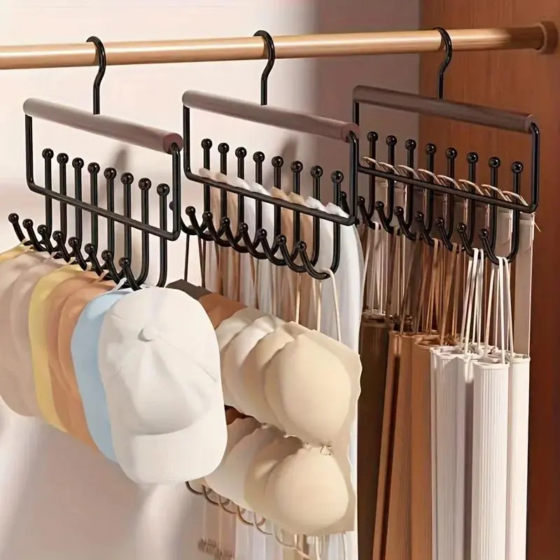 Wall-Mounted Metal Coat Rack Storage Box with 8 Hooks - Perfect for Hats, Towels, and Straps, Bra Hangers for Closet Organizer