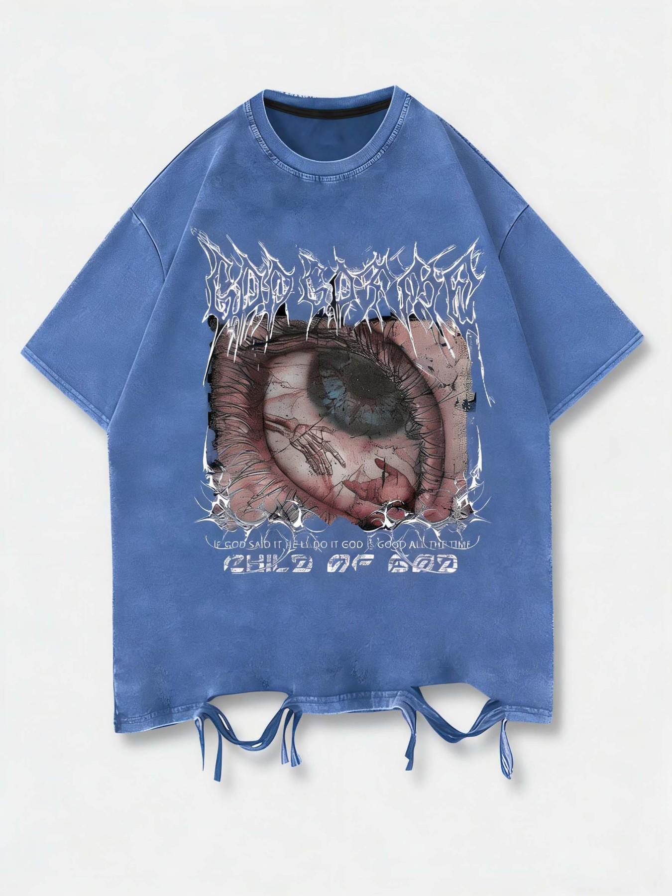 Y2K Grunge Child of God T-Shirt, Vintage Washed Eye Print Graphics 