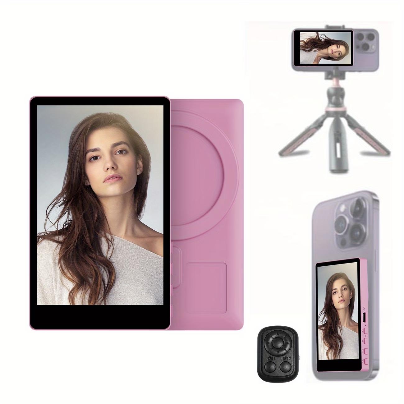 Wireless Selfie Monitor Screen for iPhone & Android, 1500mah Magnetic Phone Vlog Selfie Screen, Bluetooth-compatible Remote, 3-Level Brightness