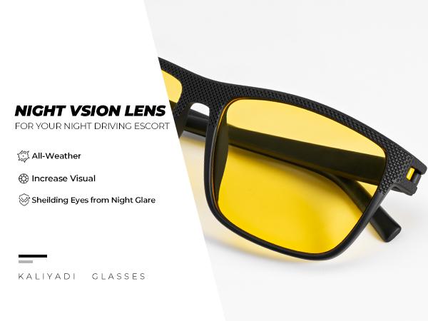 KALIYADI Night Vision Glasses for Men Women Classic Design Anti-glare polarized yellow lenses reduce glare from oncoming headlights and reflections Enhance nighttime driving safety